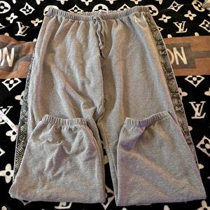 Size L  VS PINK snakeskin bling grey joggers.